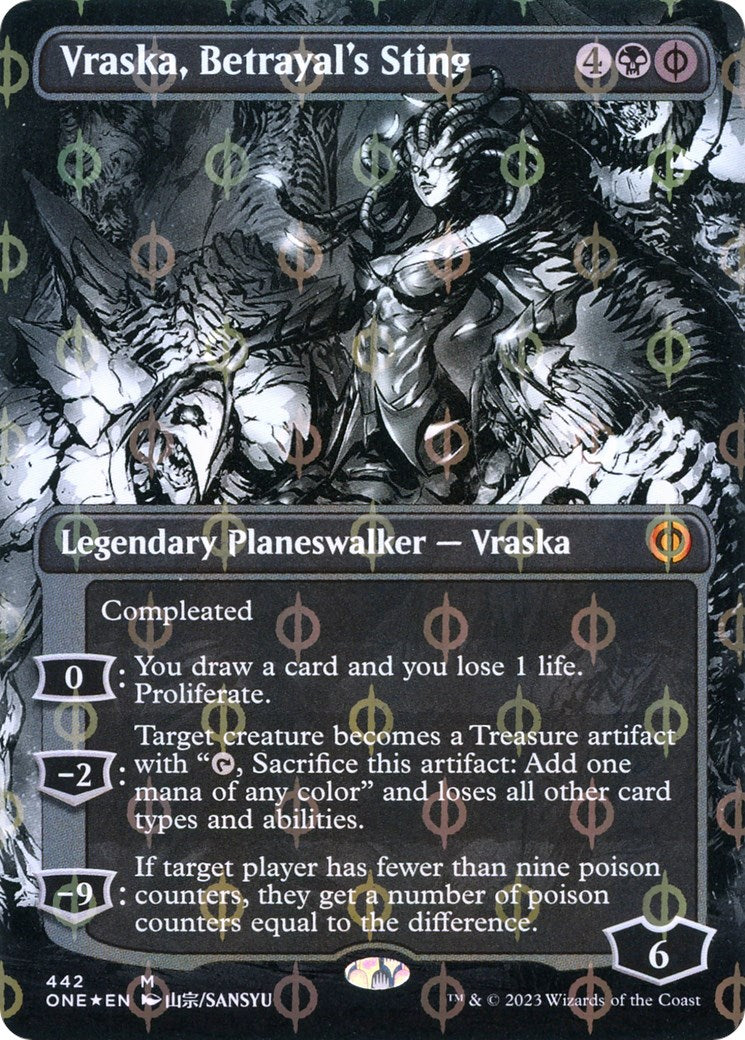 Vraska, Betrayal's Sting (Borderless) (Step-and-Compleat Foil)