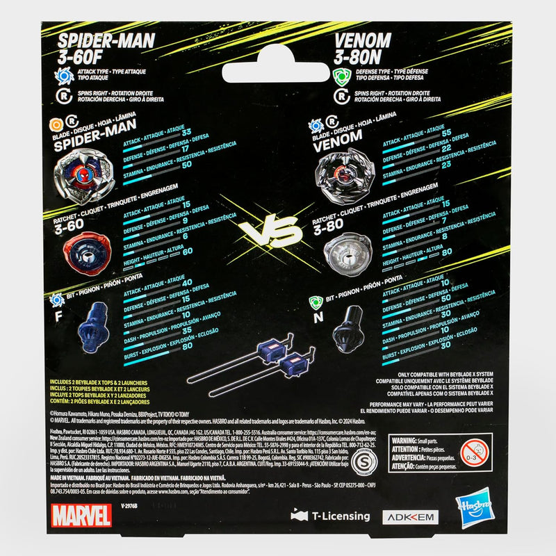 Beyblade X Marvel Collab Spider-Man 3-60F vs. Venom 3-80N Multipack Set - Exclusive - Collectables > Action Figures > toys -  Hasbro