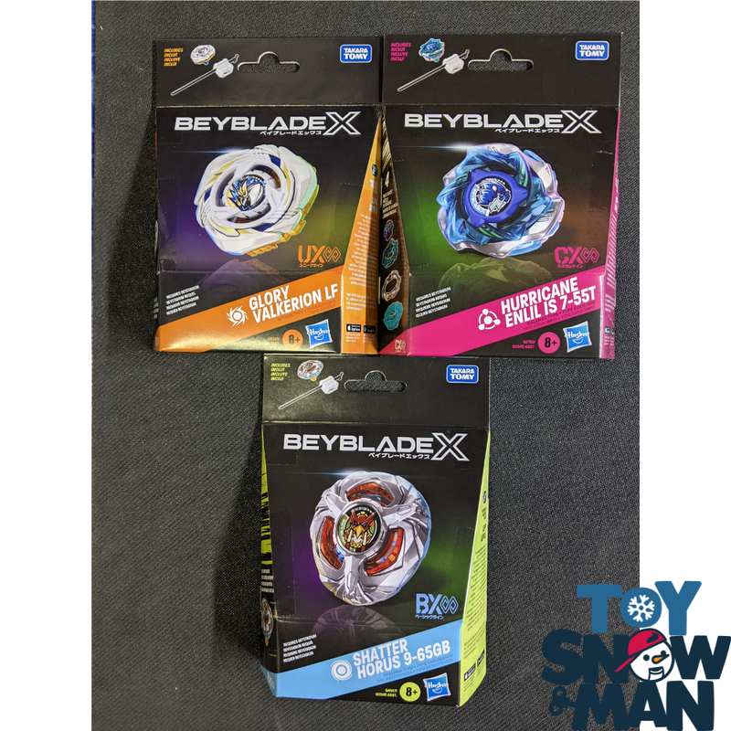 Beyblade X Shatter Horus 9-65GB BX & Glory Valkerion LF UX & Hurricane Enlil IS 7-55T CX Infinity Starter Pack Bundle