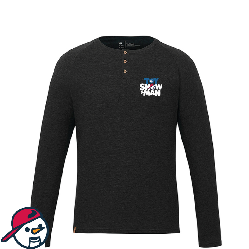 Toy Snowman Embroidered Henley Long Sleeve Shirt – Black Heather