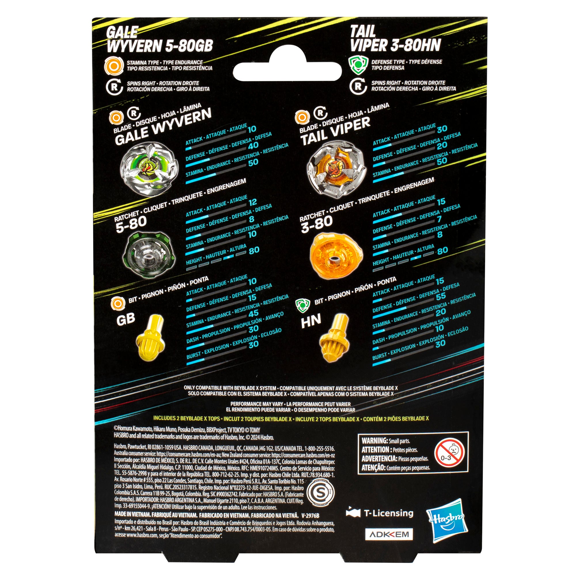 Beyblade X Gale Wyvern 5-80GB and Tail Viper 3-80HN Top Dual Pack Set ...