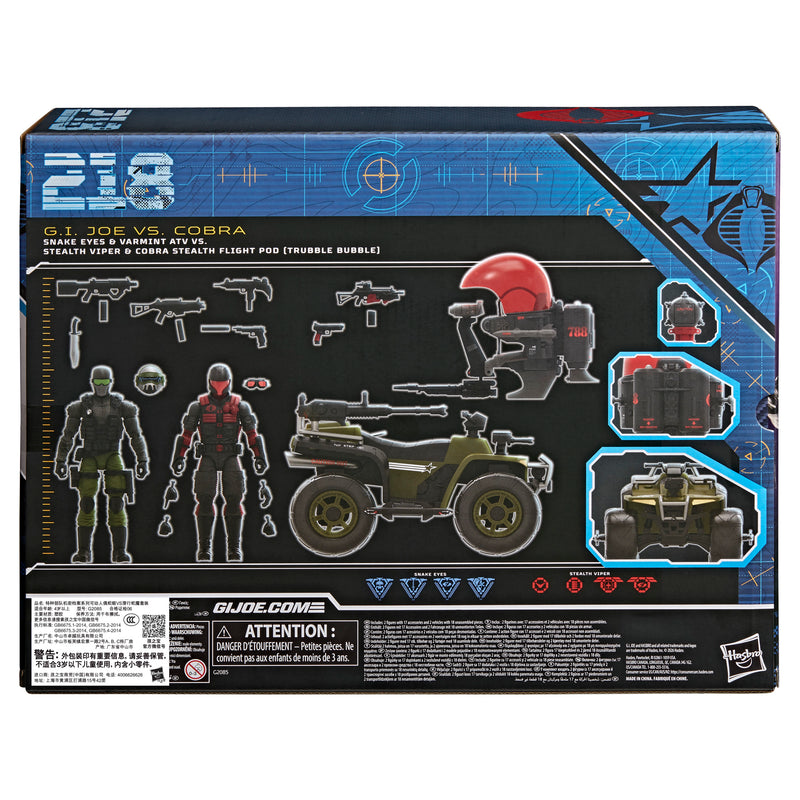 G.I. Joe Classified Series #218 Snake Eyes & Varmint ATV Vs. Stealth Viper & Cobra Stealth Flight Pod (Trubble Bubble) (Preorder Nov 2026)