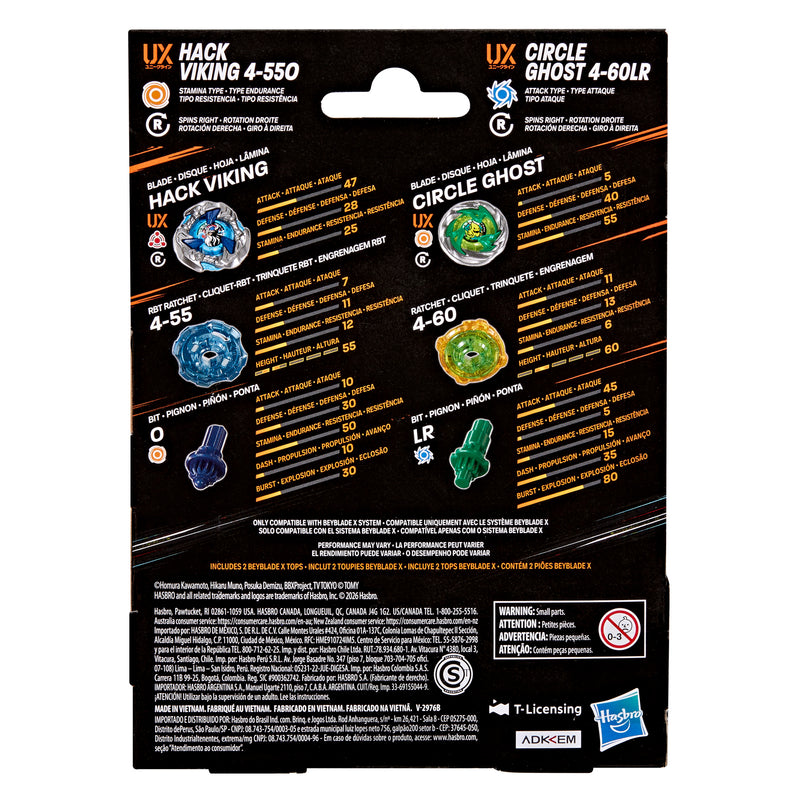 Beyblade X Circle Ghost 4-60LR UX & Hack Viking 4-55O UX Dual Pack Set - Collectables > Action Figures > toys -  Hasbro