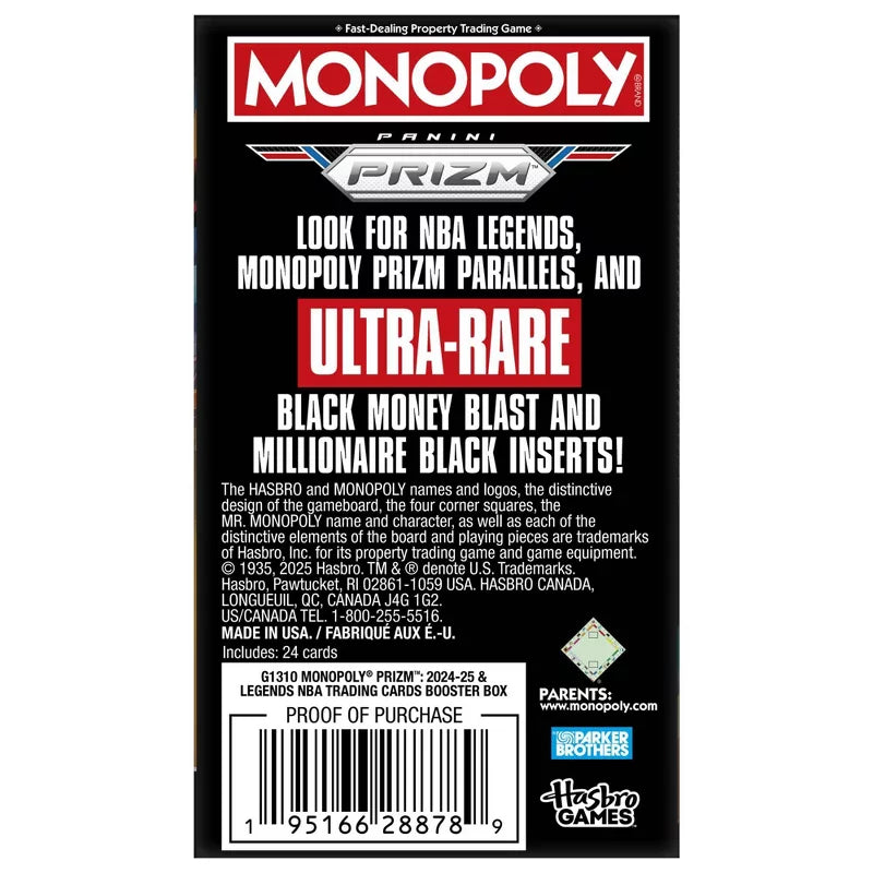 Monopoly Prizm: 2024-25 & Legends NBA Trading Cards Booster Box Booster Pack - Card Games > Collectables > TCG > CCG -  Hasbro