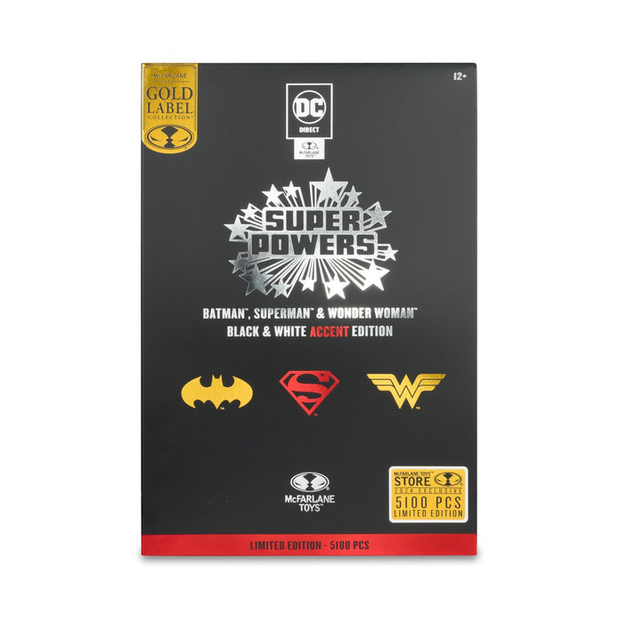 DC Super Powers Batman, Superman & Wonder Woman Black & White Accent Edition Gold - 3 Pack - SDCC