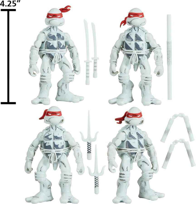 Teenage Mutant Ninja Turtles Classic Basic Retro 4 Inch Action Figure - Black & White Set of 4 with Comic Book