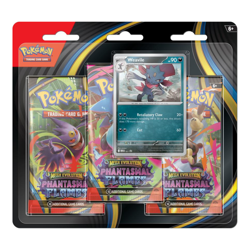 Pokémon TCG: Mega Evolution - Phantasmal Flames - Blister Pack - Three Boosters - Weavile Promo Card