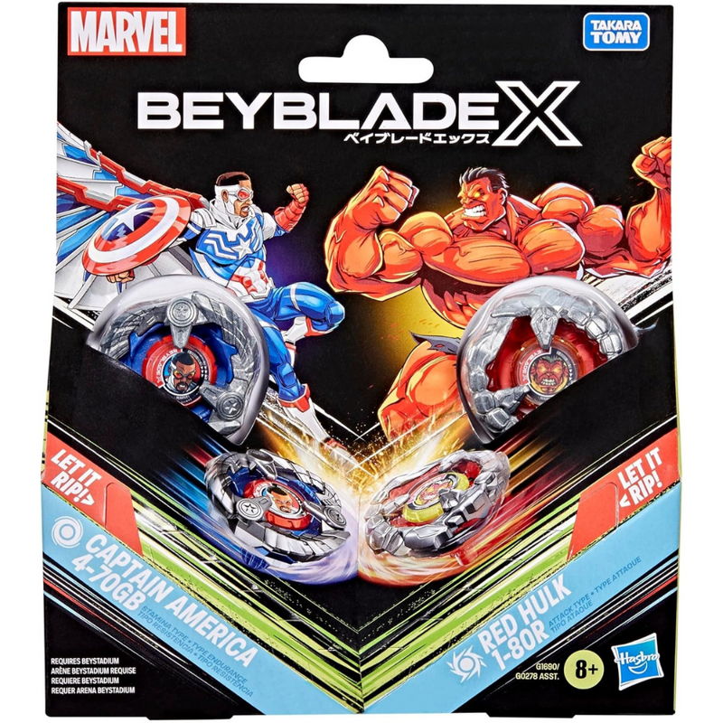 Beyblade X Marvel Collab Captain America 4-70GB vs. Red Hulk 1-80R Beyblade X Marvel Collab Captain America 4-70GB vs. Red Hulk 1-80R