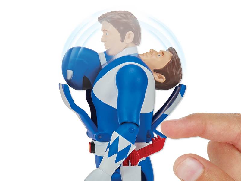 Power Rangers Retro-Morphin, Figurine Ranger Bleu, Billy, tête basc Power Rangers Retro-Morphin, Figurine Ranger Bleu, Billy, tête basc