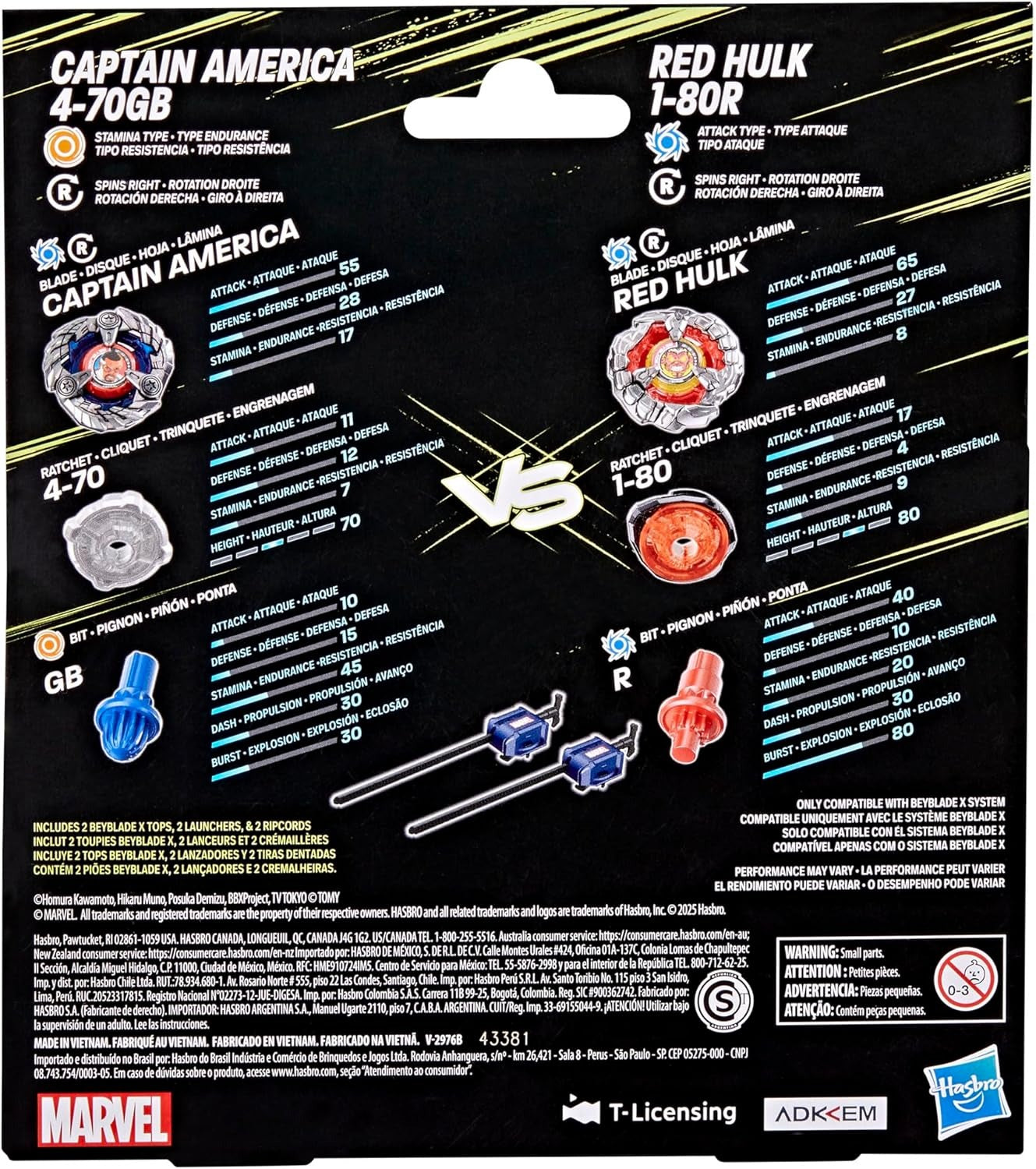 Beyblade X Marvel Collab Captain America 4-70GB vs. Red Hulk 1-80R