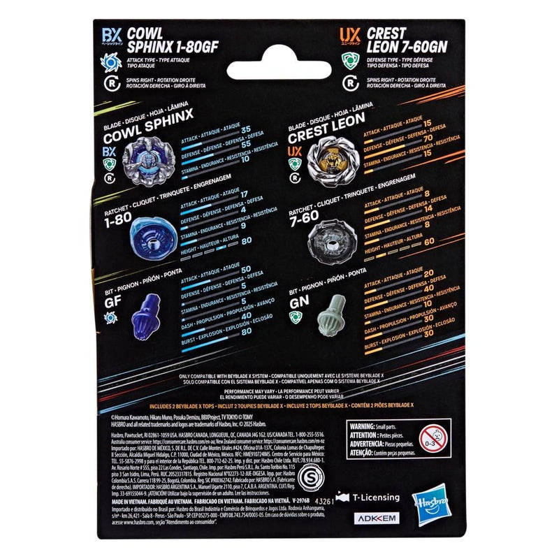 Beyblade X Cowl Sphinx 1-80GF & Crest Leon 7-60GN Dual Pack - Collectables > Action Figures > toys -  Hasbro