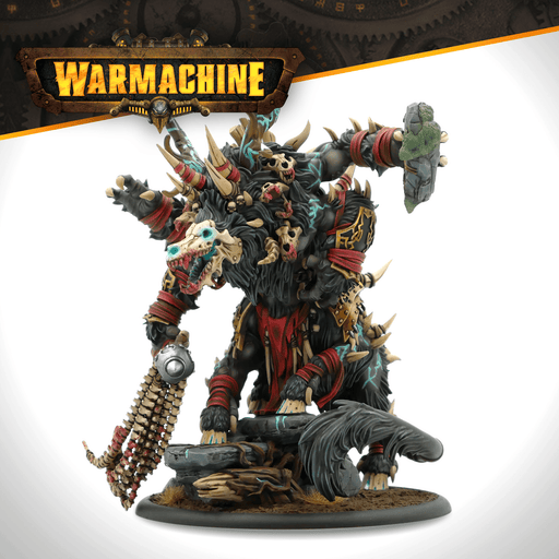 Warmachine Khador Old Umbrey Gorger gargantuan with wolf skull head, flail and boulder
