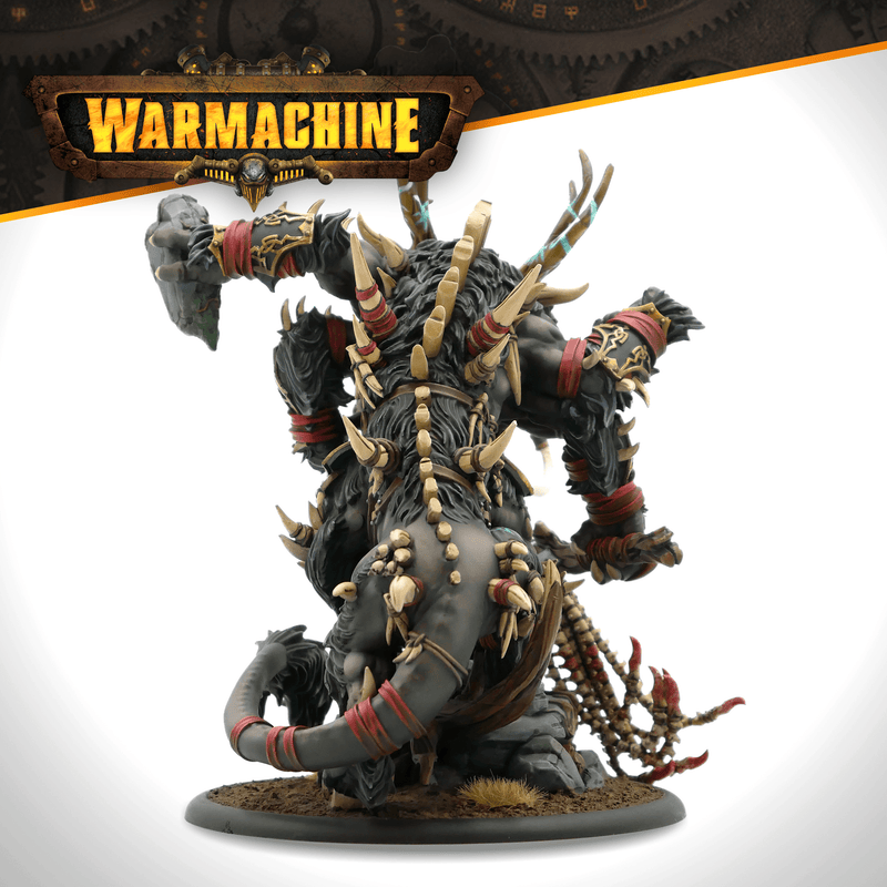 Warmachine Gorger painted miniature rear view showing sculpted bone and fur details