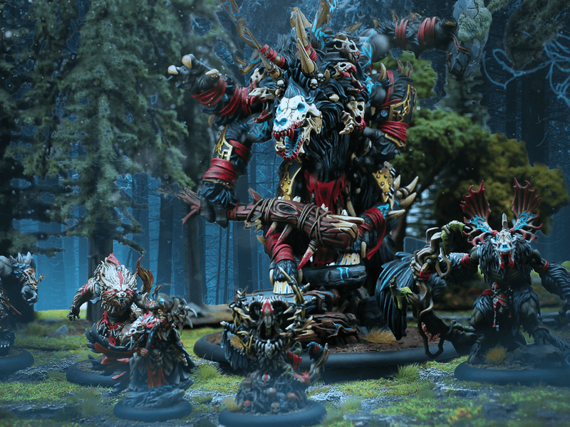 Warmachine Gorger in an illustrative tabletop scene with other Khador Old Umbrey miniatures sold separately