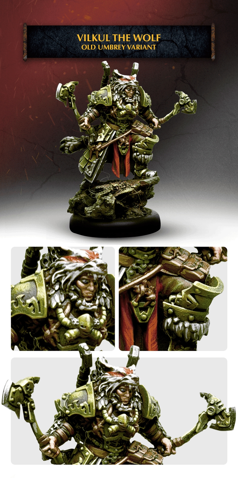 Warmachine Vilkul the Wolf Old Umbrey variant painted miniature with close-up details
